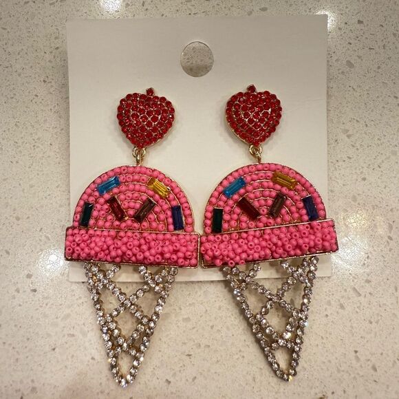 Pink Ice Cream Dangle Beaded Earrings - Picture 1 of 1